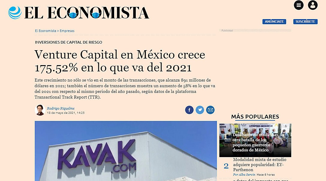 Venture Capital en Mxico crece 175.52% en lo que va del 2021